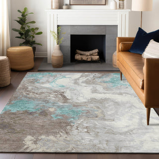 Piper Looms Chantille Abstract ACN1841 Teal Machine Washable Area Rug Lifestyle Image Feature