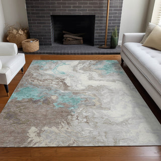 Piper Looms Chantille Abstract ACN1841 Teal Machine Washable Area Rug Lifestyle Image Feature