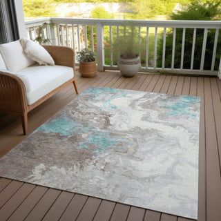 Piper Looms Chantille Abstract ACN1841 Teal Machine Washable Area Rug Outdoor Lifestyle Image Feature