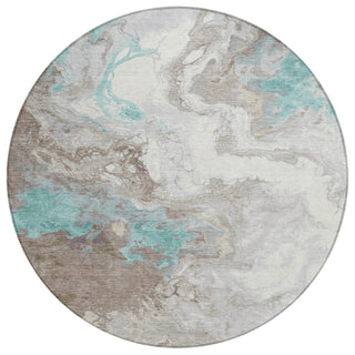 Piper Looms Chantille Abstract ACN1841 Teal Machine Washable Area Rug Round Main Image