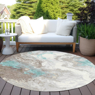 Piper Looms Chantille Abstract ACN1841 Teal Machine Washable Area Rug Round Outdoor Lifestyle Image Feature