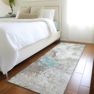 Piper Looms Chantille Abstract ACN1841 Teal Machine Washable Area Rug Runner Lifestyle Image Feature