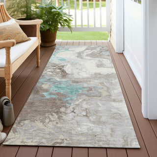 Piper Looms Chantille Abstract ACN1841 Teal Machine Washable Area Rug Runner Outdoor Lifestyle Image Feature