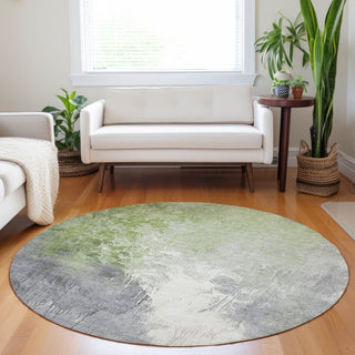 Piper Looms Chantille Abstract ACN1842 Aloe Machine Washable Area Rug Round Lifestyle Image Feature