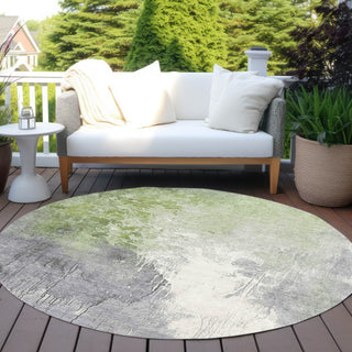 Piper Looms Chantille Abstract ACN1842 Aloe Machine Washable Area Rug Round Outdoor Lifestyle Image Feature