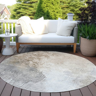 Piper Looms Chantille Abstract ACN1842 Beige Machine Washable Area Rug Round Outdoor Lifestyle Image Feature
