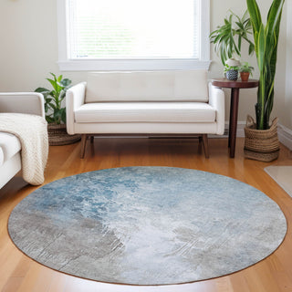 Piper Looms Chantille Abstract ACN1842 Denim Machine Washable Area Rug Round Lifestyle Image Feature