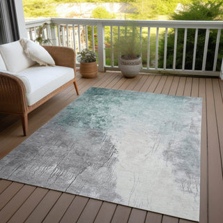 Piper Looms Chantille Abstract ACN1842 Seafoam Machine Washable Area Rug Outdoor Lifestyle Image Feature