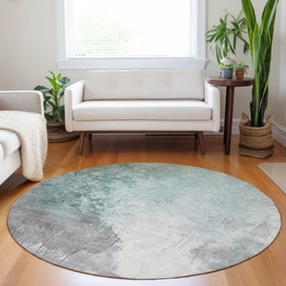 Piper Looms Chantille Abstract ACN1842 Seafoam Machine Washable Area Rug Round Lifestyle Image Feature