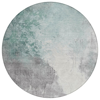 Piper Looms Chantille Abstract ACN1842 Seafoam Machine Washable Area Rug Round Main Image
