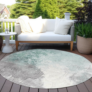 Piper Looms Chantille Abstract ACN1842 Seafoam Machine Washable Area Rug Round Outdoor Lifestyle Image Feature
