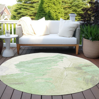 Piper Looms Chantille Abstract ACN1843 Aloe Machine Washable Area Rug Round Outdoor Lifestyle Image Feature