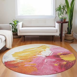 Piper Looms Chantille Abstract ACN1843 Blush Machine Washable Area Rug Round Lifestyle Image Feature