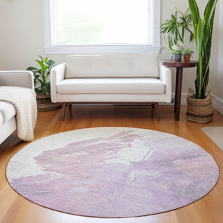Piper Looms Chantille Abstract ACN1843 Lavender Machine Washable Area Rug Round Lifestyle Image Feature