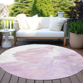 Piper Looms Chantille Abstract ACN1843 Lavender Machine Washable Area Rug Round Outdoor Lifestyle Image Feature