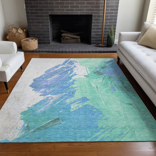 Piper Looms Chantille Abstract ACN1843 Seafoam Machine Washable Area Rug Lifestyle Image Feature