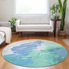 Piper Looms Chantille Abstract ACN1843 Seafoam Machine Washable Area Rug Round Lifestyle Image Feature