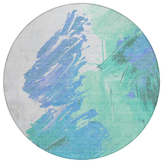 Piper Looms Chantille Abstract ACN1843 Seafoam Machine Washable Area Rug Round Main Image