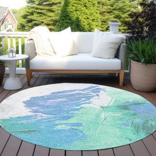 Piper Looms Chantille Abstract ACN1843 Seafoam Machine Washable Area Rug Round Outdoor Lifestyle Image Feature