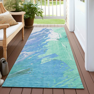 Piper Looms Chantille Abstract ACN1843 Seafoam Machine Washable Area Rug Runner Outdoor Lifestyle Image Feature