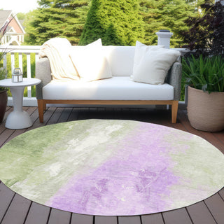 Piper Looms Chantille Abstract ACN1844 Aloe Machine Washable Area Rug Round Outdoor Lifestyle Image Feature