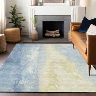 Piper Looms Chantille Abstract ACN1844 Denim Machine Washable Area Rug Lifestyle Image Feature