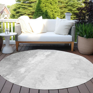 Piper Looms Chantille Abstract ACN1844 Gray Machine Washable Area Rug Round Outdoor Lifestyle Image Feature