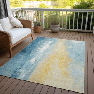 Piper Looms Chantille Abstract ACN1844 Teal Machine Washable Area Rug Outdoor Lifestyle Image Feature