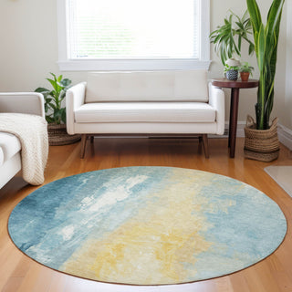 Piper Looms Chantille Abstract ACN1844 Teal Machine Washable Area Rug Round Lifestyle Image Feature