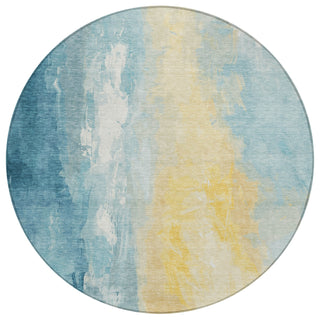 Piper Looms Chantille Abstract ACN1844 Teal Machine Washable Area Rug Round Main Image