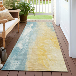 Piper Looms Chantille Abstract ACN1844 Teal Machine Washable Area Rug Runner Outdoor Lifestyle Image Feature