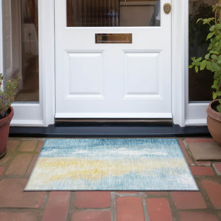 Piper Looms Chantille Abstract ACN1844 Teal Machine Washable Area Rug Scatter Outdoor Lifestyle Image Feature