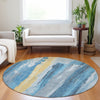 Piper Looms Chantille Abstract ACN1845 Blue Machine Washable Area Rug Round Lifestyle Image Feature