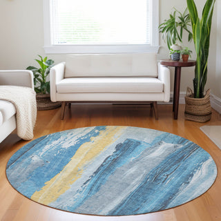 Piper Looms Chantille Abstract ACN1845 Blue Machine Washable Area Rug Round Lifestyle Image Feature
