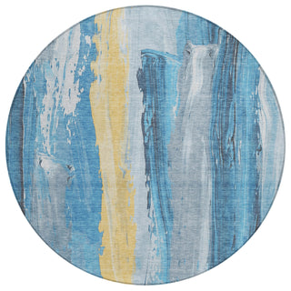 Piper Looms Chantille Abstract ACN1845 Blue Machine Washable Area Rug Round Main Image