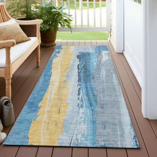 Piper Looms Chantille Abstract ACN1845 Blue Machine Washable Area Rug Runner Outdoor Lifestyle Image Feature
