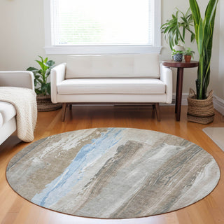Piper Looms Chantille Abstract ACN1845 Mocha Machine Washable Area Rug Round Lifestyle Image Feature