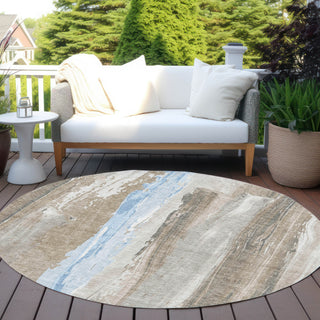 Piper Looms Chantille Abstract ACN1845 Mocha Machine Washable Area Rug Round Outdoor Lifestyle Image Feature