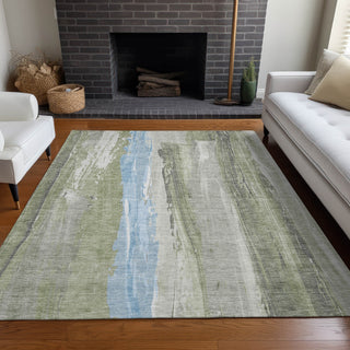 Piper Looms Chantille Abstract ACN1845 Olive Machine Washable Area Rug Lifestyle Image Feature