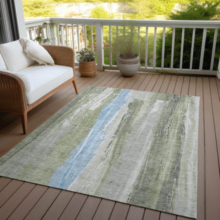 Piper Looms Chantille Abstract ACN1845 Olive Machine Washable Area Rug Outdoor Lifestyle Image Feature