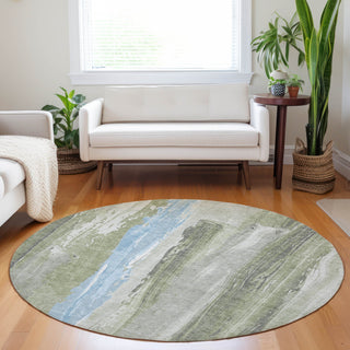 Piper Looms Chantille Abstract ACN1845 Olive Machine Washable Area Rug Round Lifestyle Image Feature