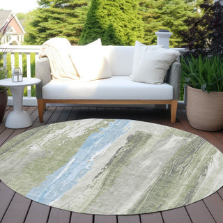 Piper Looms Chantille Abstract ACN1845 Olive Machine Washable Area Rug Round Outdoor Lifestyle Image Feature