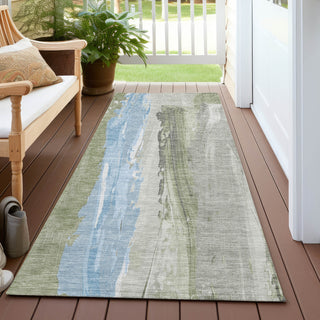 Piper Looms Chantille Abstract ACN1845 Olive Machine Washable Area Rug Runner Outdoor Lifestyle Image Feature