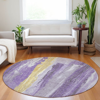 Piper Looms Chantille Abstract ACN1845 Purple Machine Washable Area Rug Round Lifestyle Image Feature