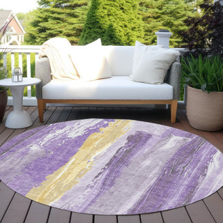 Piper Looms Chantille Abstract ACN1845 Purple Machine Washable Area Rug Round Outdoor Lifestyle Image Feature