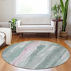 Piper Looms Chantille Abstract ACN1845 Sage Machine Washable Area Rug Round Lifestyle Image Feature
