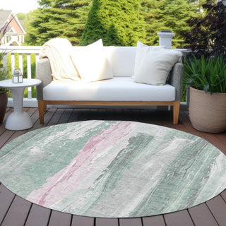 Piper Looms Chantille Abstract ACN1845 Sage Machine Washable Area Rug Round Outdoor Lifestyle Image Feature