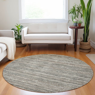 Piper Looms Chantille Stripes ACN1846 Beige Machine Washable Area Rug Round Lifestyle Image Feature