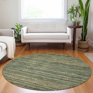 Piper Looms Chantille Stripes ACN1846 Fern Machine Washable Area Rug Round Lifestyle Image Feature
