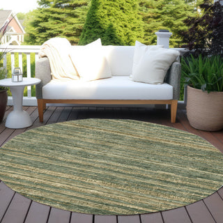 Piper Looms Chantille Stripes ACN1846 Fern Machine Washable Area Rug Round Outdoor Lifestyle Image Feature
